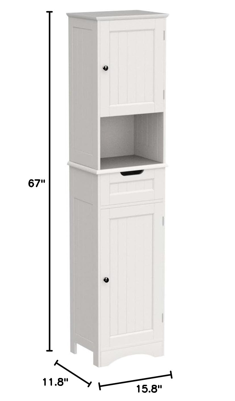 67” H Tall White Bathroom Storage Cabinet G7440