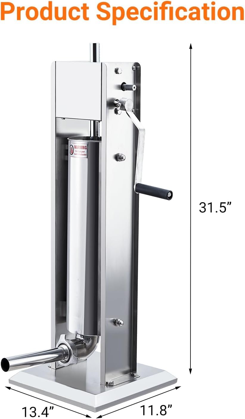 Two Speed Stainless Steel Vertical 15LBS Sausage Stuffer with 5 Stuffing Tubes B947
