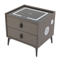 Dark Grey Smart Nightstand with Wireless Charging and LED Lights A55277