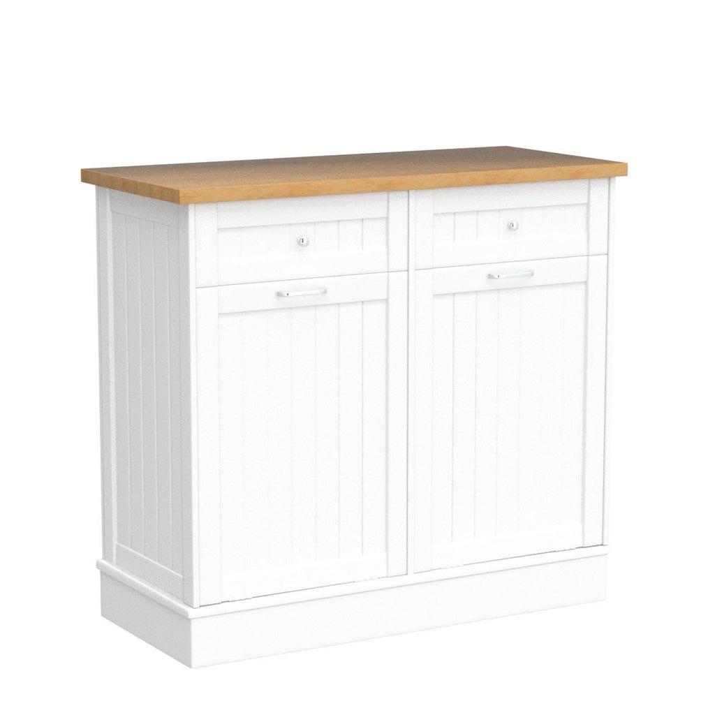 2 x 10 Gallon White Tilt Out Trash Cabinet with 2 Storage Drawer E6010