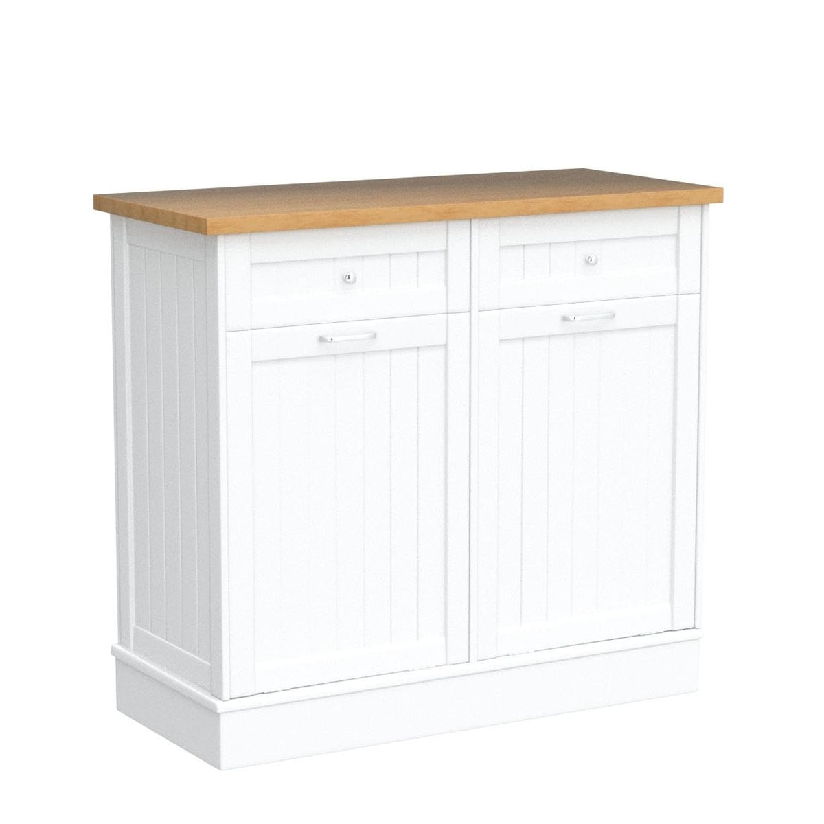 2 x 10 Gallon White Tilt Out Trash Cabinet with 2 Storage Drawer E6010