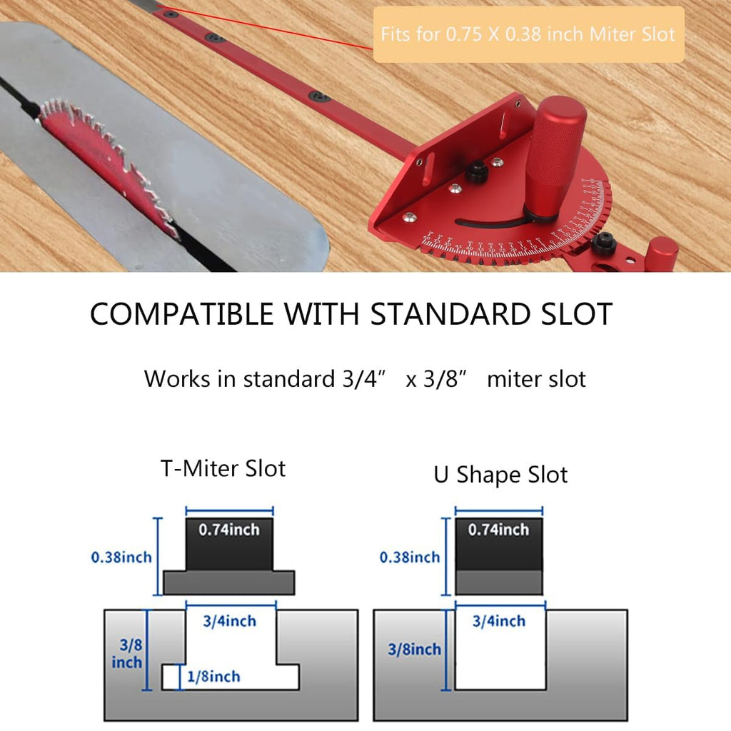 Aluminum Precision Miter Gauge with T-Track Fence and Flip Stop D92791