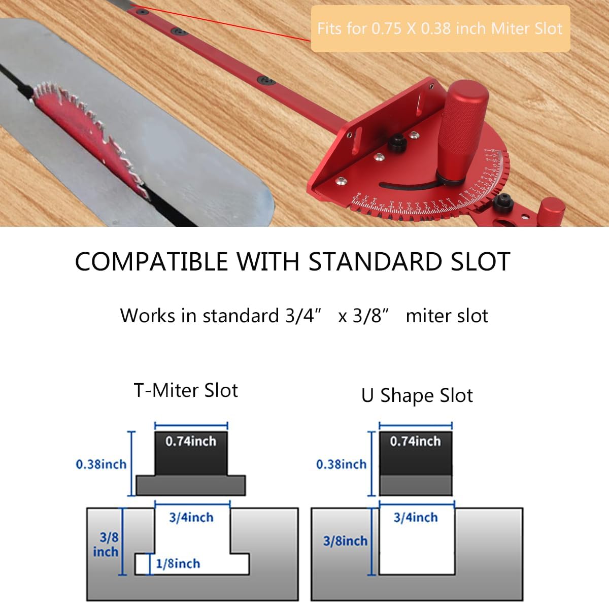 Aluminum Precision Miter Gauge with T-Track Fence and Flip Stop D92791