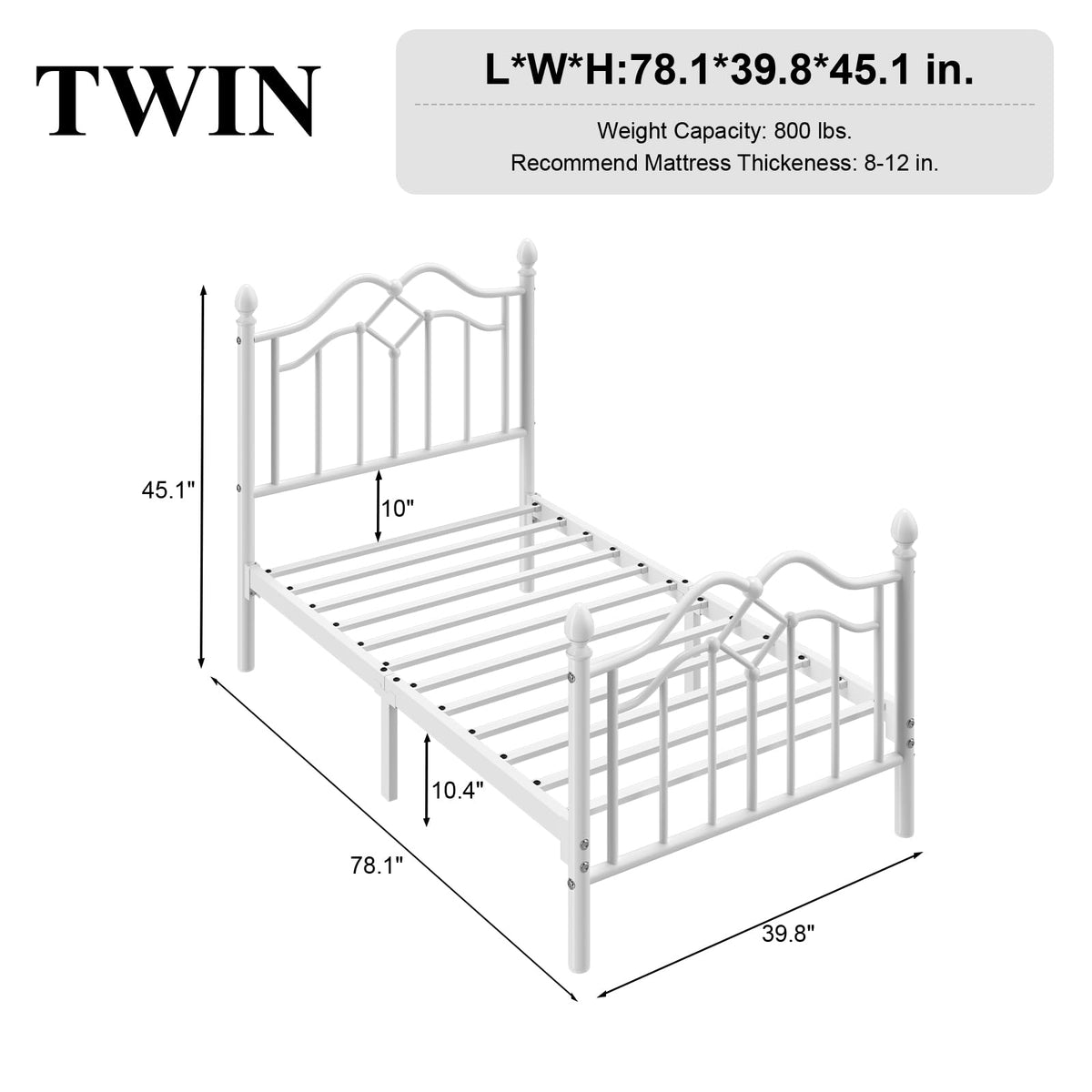 Twin Size Bed Frame with Victorian Headboard & Footboard T46290