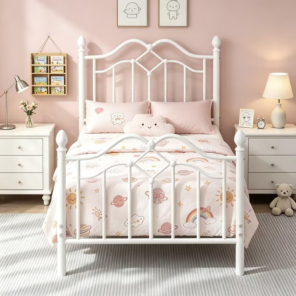 Twin Size Bed Frame with Victorian Headboard & Footboard T46290