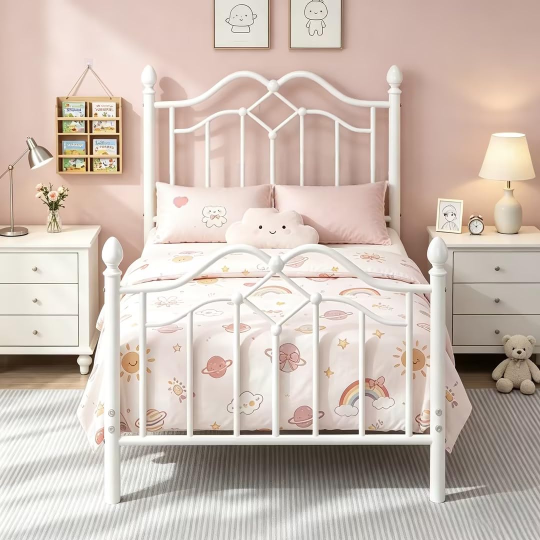 Twin Size Bed Frame with Victorian Headboard & Footboard T46290