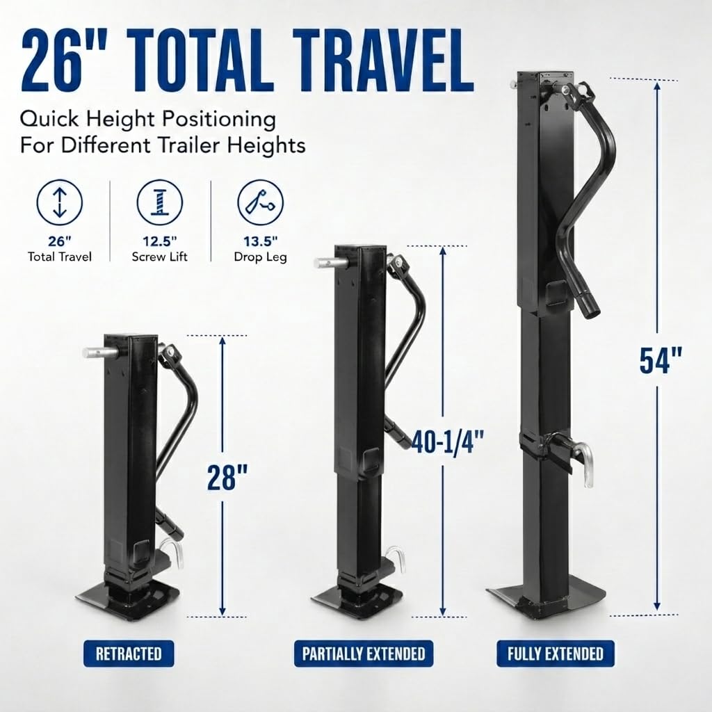 12000 LBS Weld-On Trailer Jack 4" Square Tube 26" Travel Side Wind Black M4161