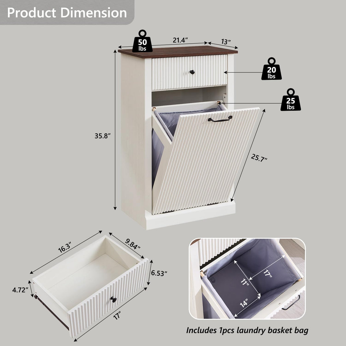 White Tilt Out Laundry Hamper Cabinet P9565