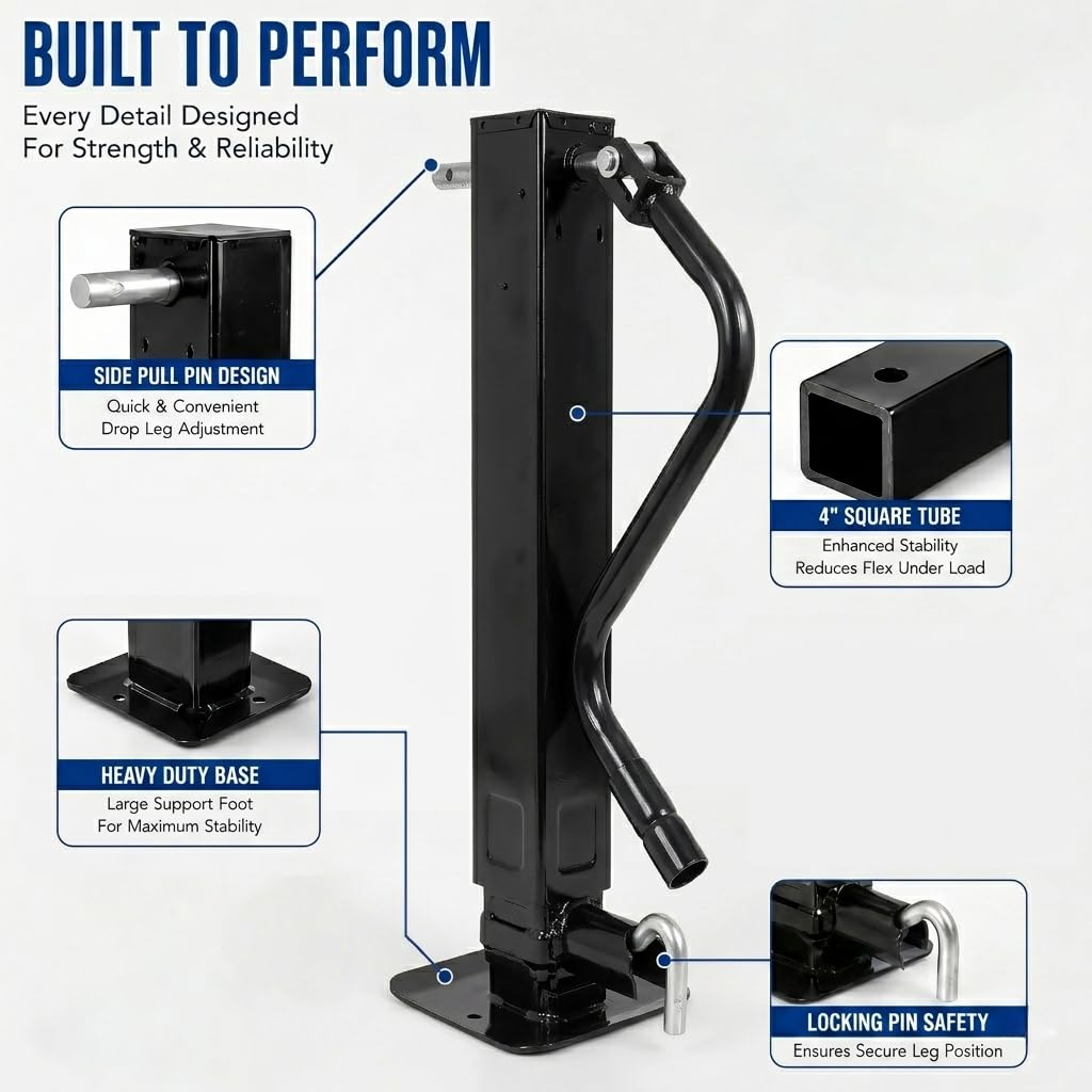 12000 LBS Weld-On Trailer Jack 4" Square Tube 26" Travel Side Wind Black M4161