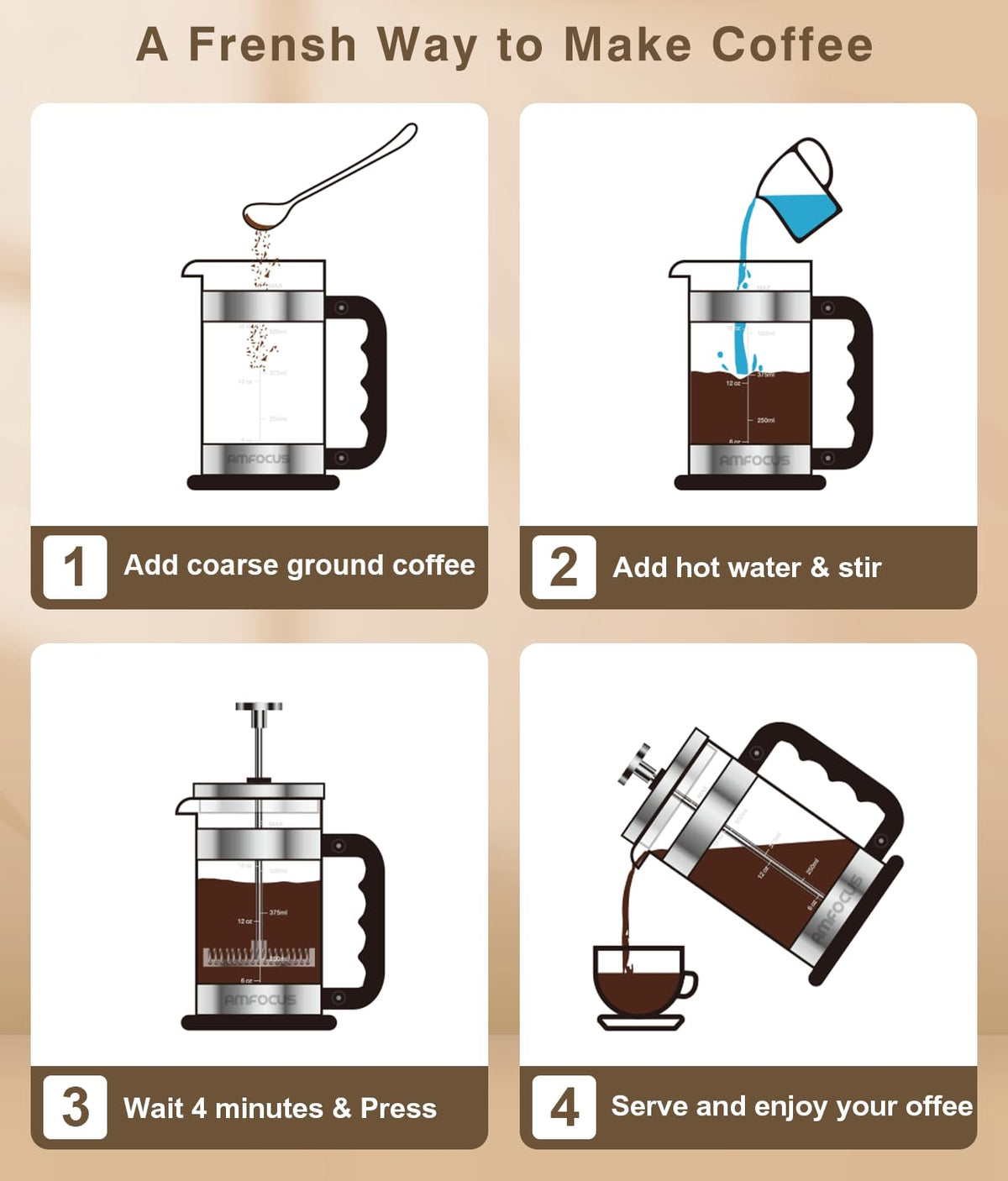 French Press Coffee Maker 21OZ Borosilicate Glass V84764