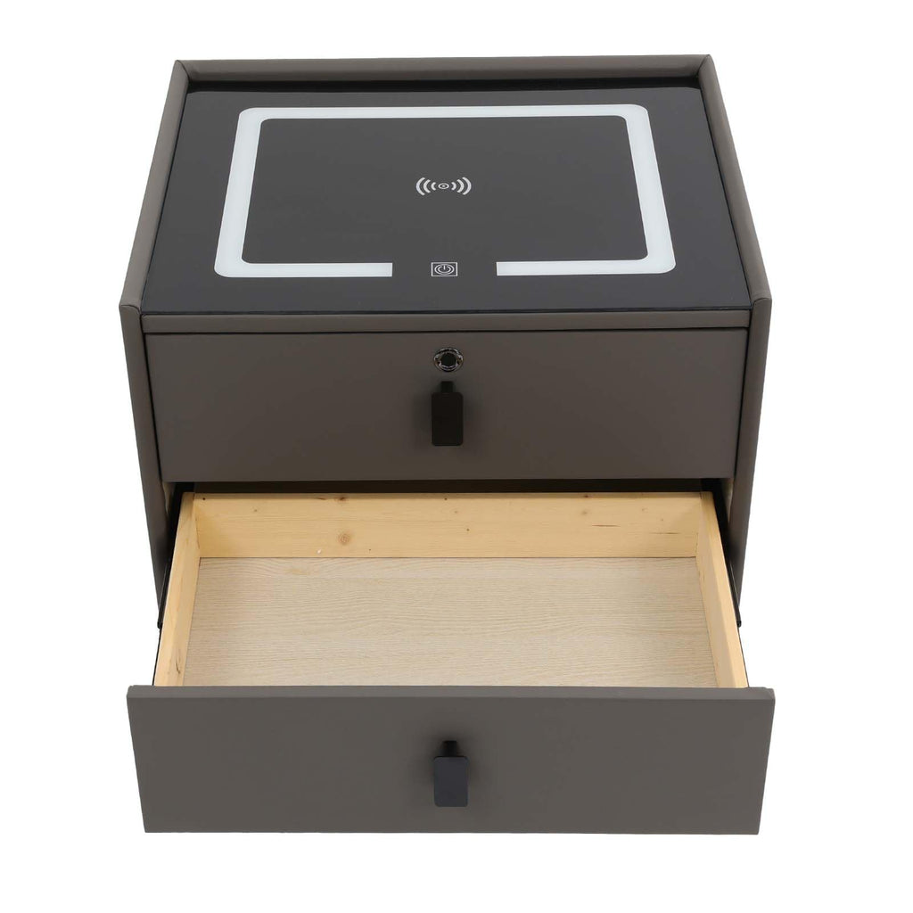 Dark Grey Smart Nightstand with Wireless Charging and LED Lights A55277