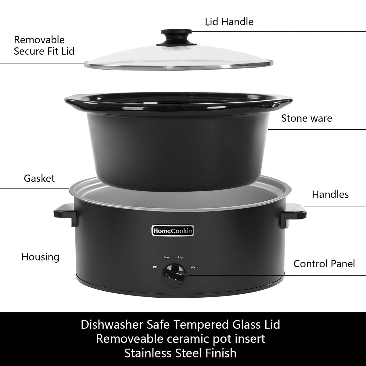 7 Quart Oval Manual Slow Cooker with 3 Cooking Settings T869609
