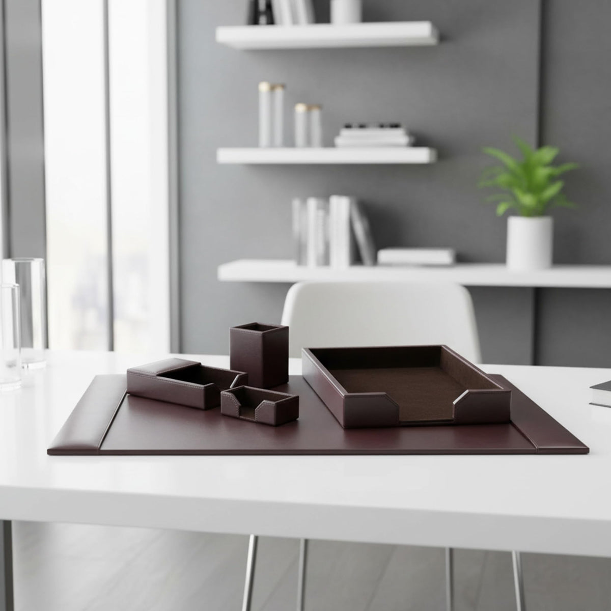Bonded Leather Desk Set 5 Piece I22785