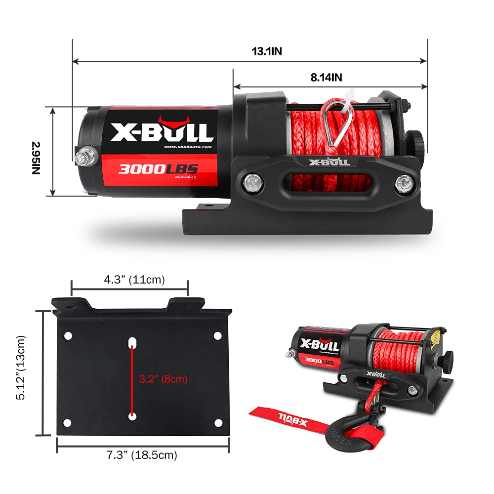 12V 3000LBS Synthetic Rope Electric Winch with Mounting Bracket V67292