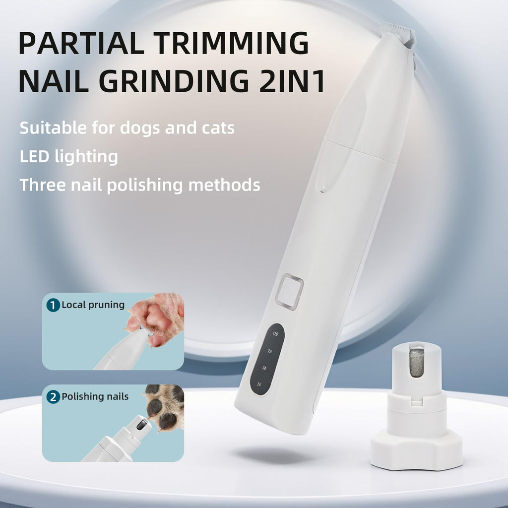Quiet 2-in-1 Pet Hair Trimmer & Nail Grinder with LED Light O258