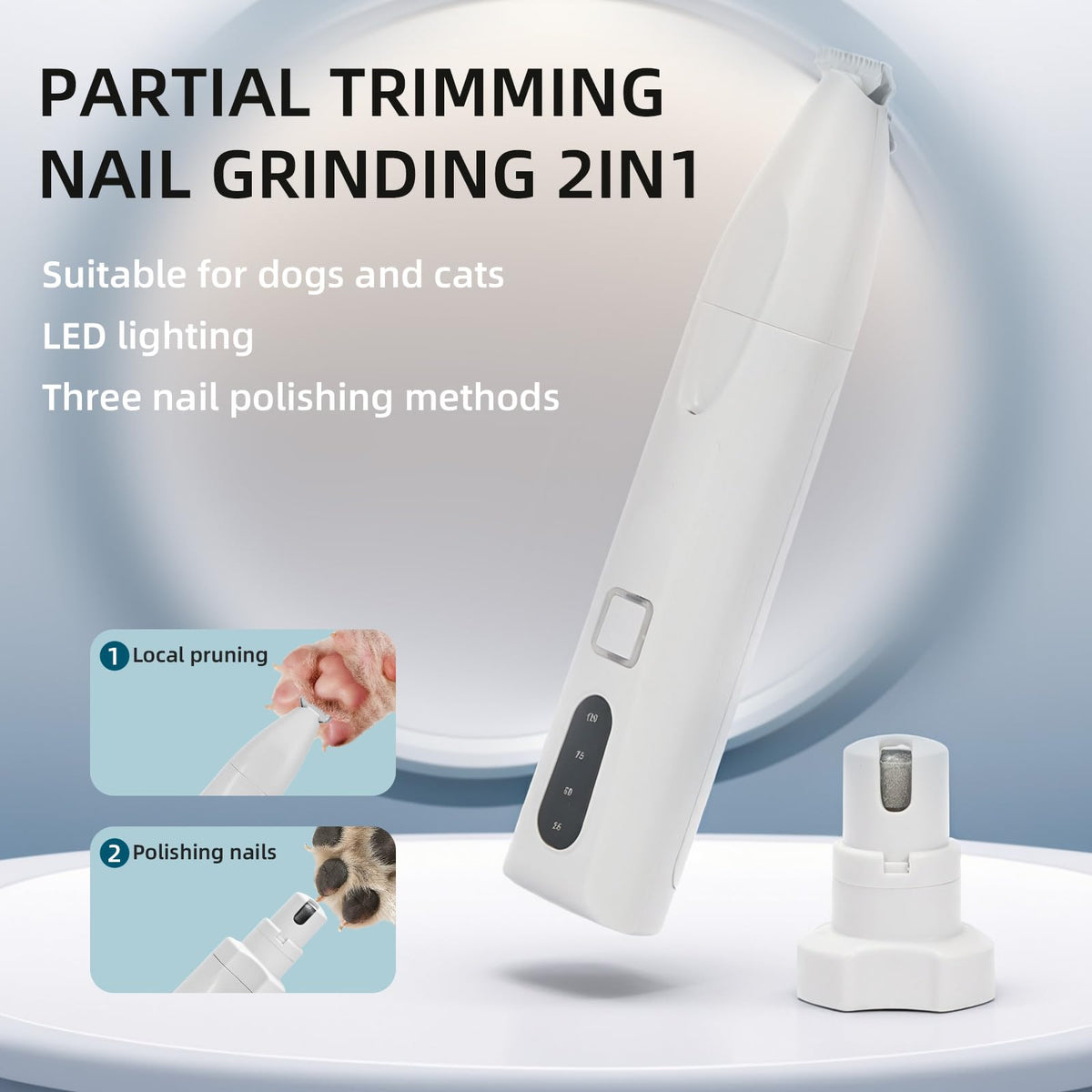 Quiet 2-in-1 Pet Hair Trimmer & Nail Grinder with LED Light O258