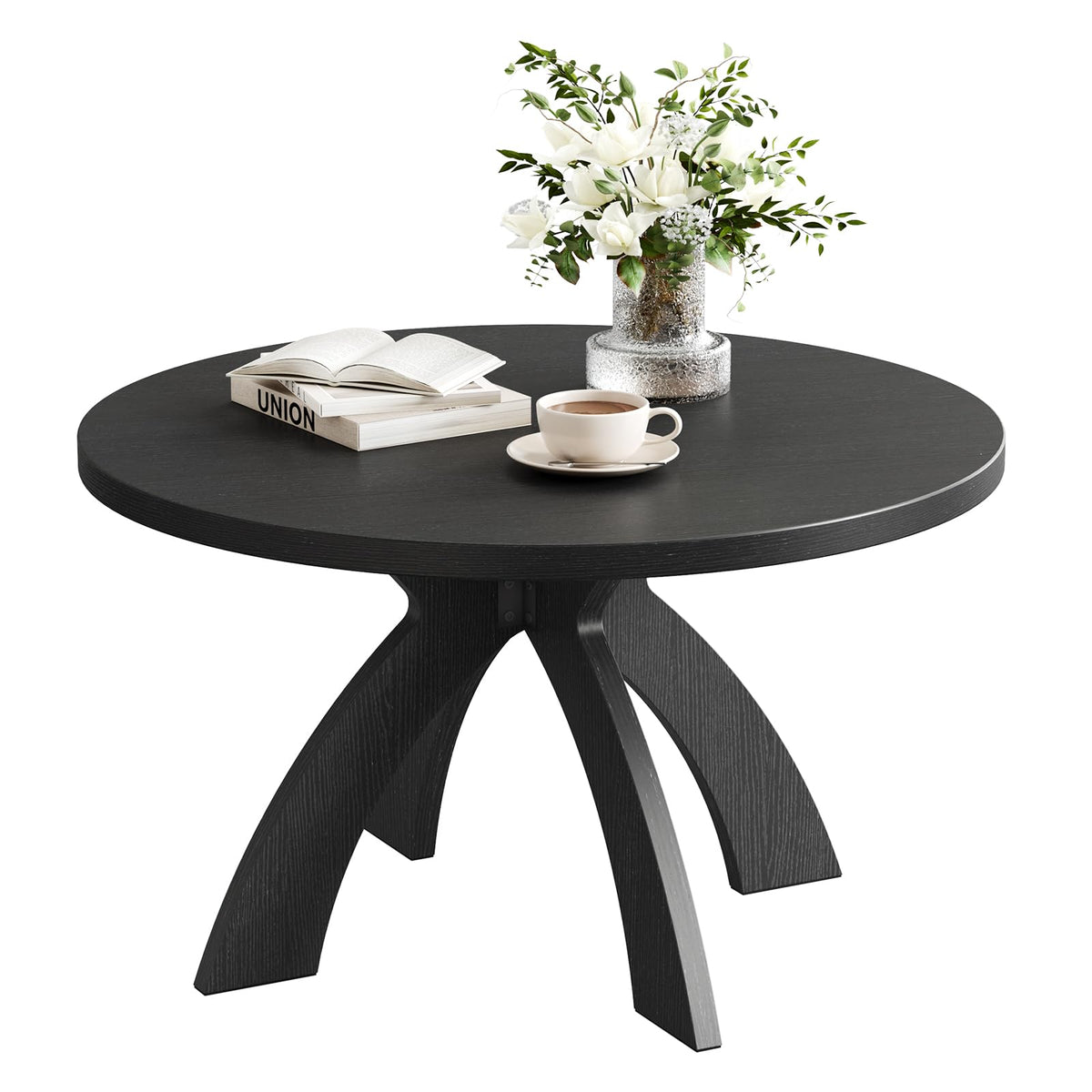 31.5" Round Wood Coffee Table with Cross Legs, Black B616257