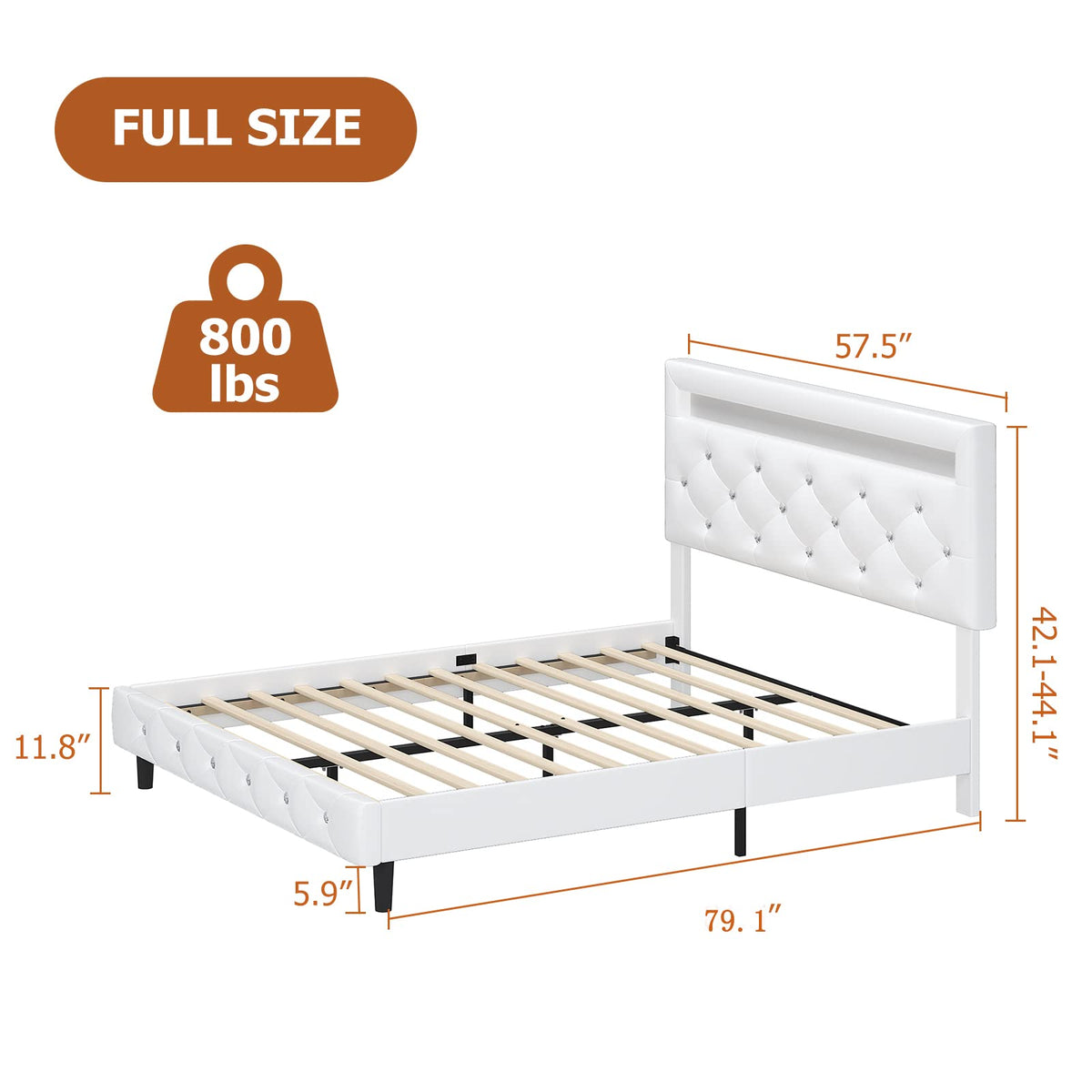 White Faux Leather Upholstered Full Size Platform Bed Frame F5266