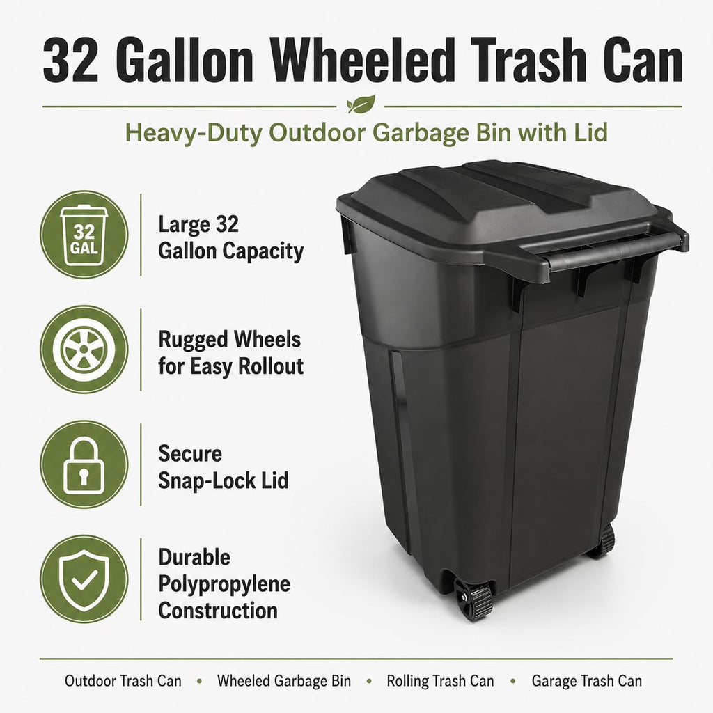 32 Gallon Wheeled Heavy-Duty Outdoor Trash Can O1783