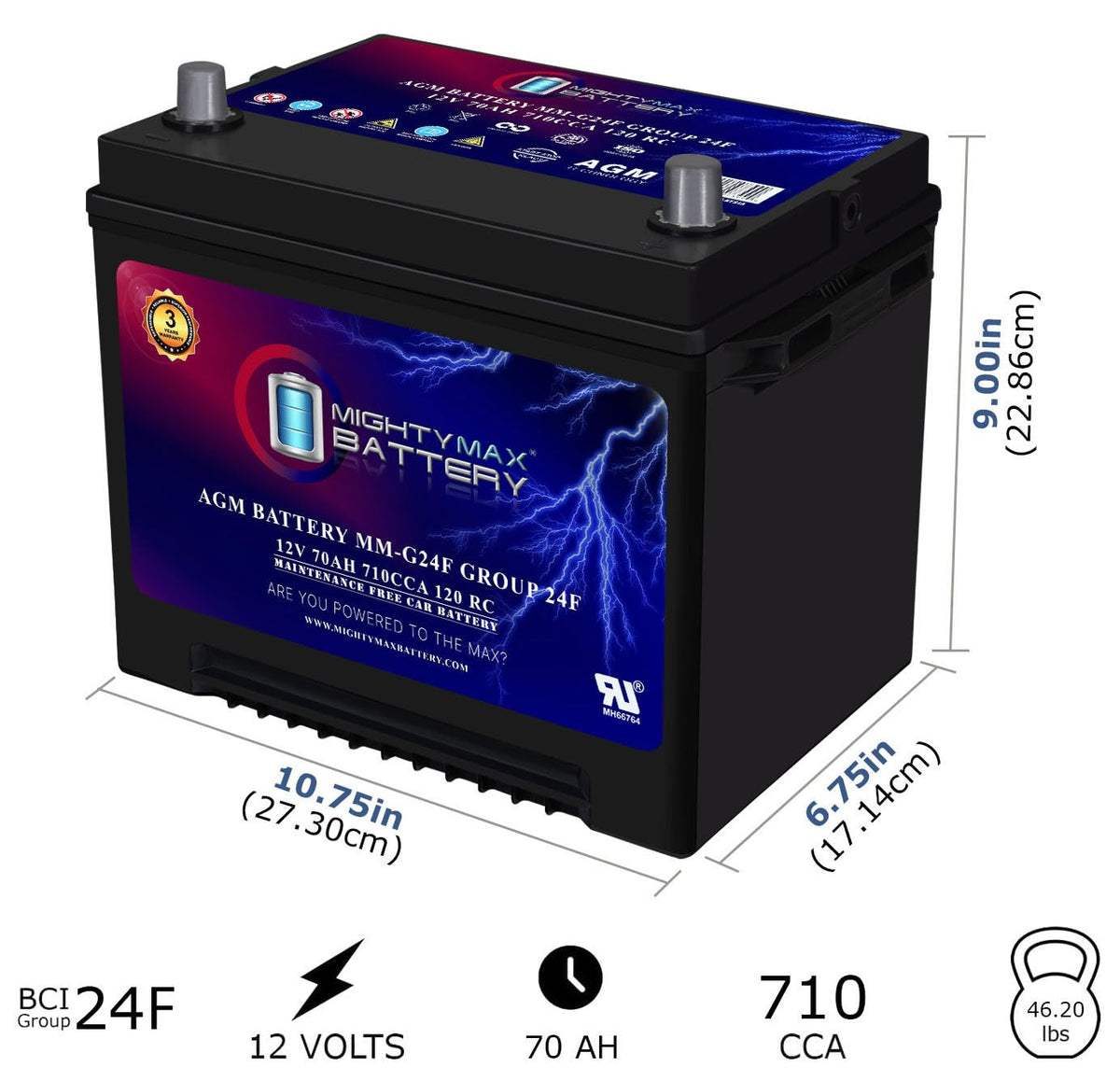 12V 70Ah AGM Replacement Battery P575