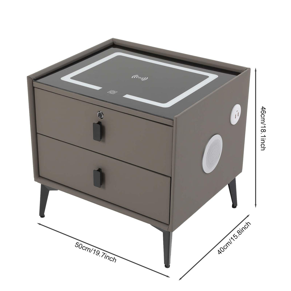Dark Grey Smart Nightstand with Wireless Charging and LED Lights A55277