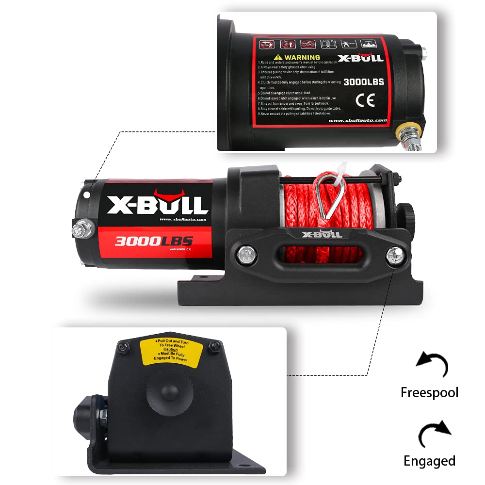 12V 3000LBS Synthetic Rope Electric Winch with Mounting Bracket V67292