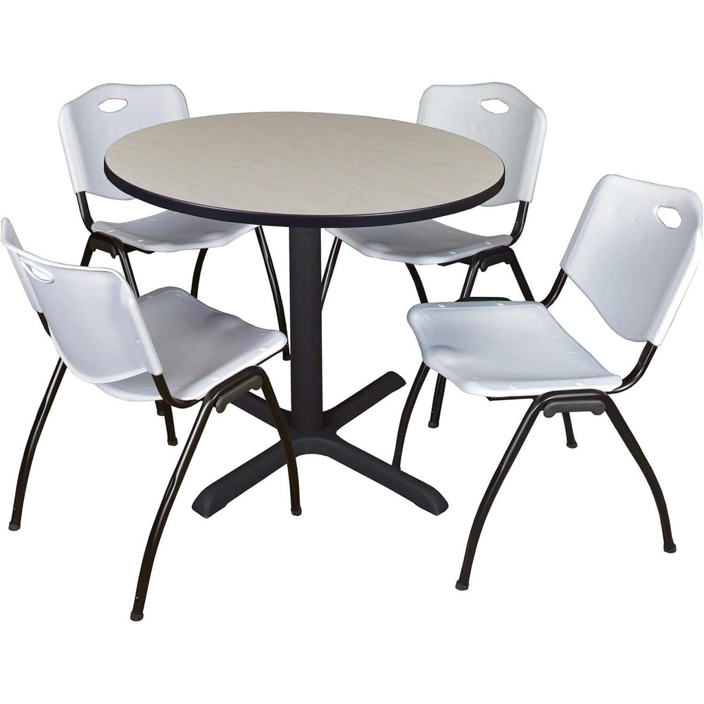 42" Round Breakroom Table with 4 Grey Stack Chairs O615506