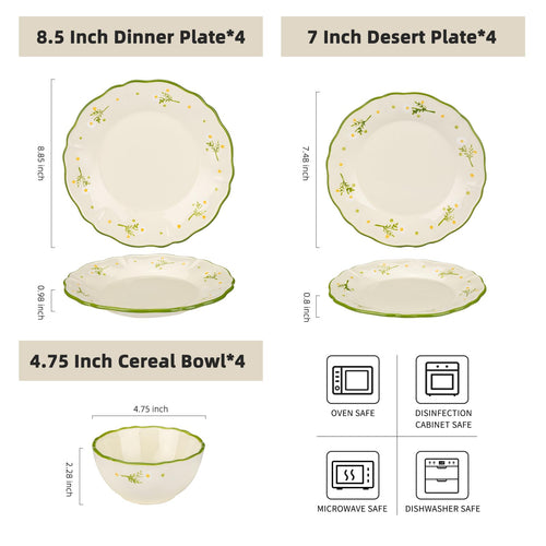 12-Piece Hand-painted Ceramic Dinnerware Set M286515