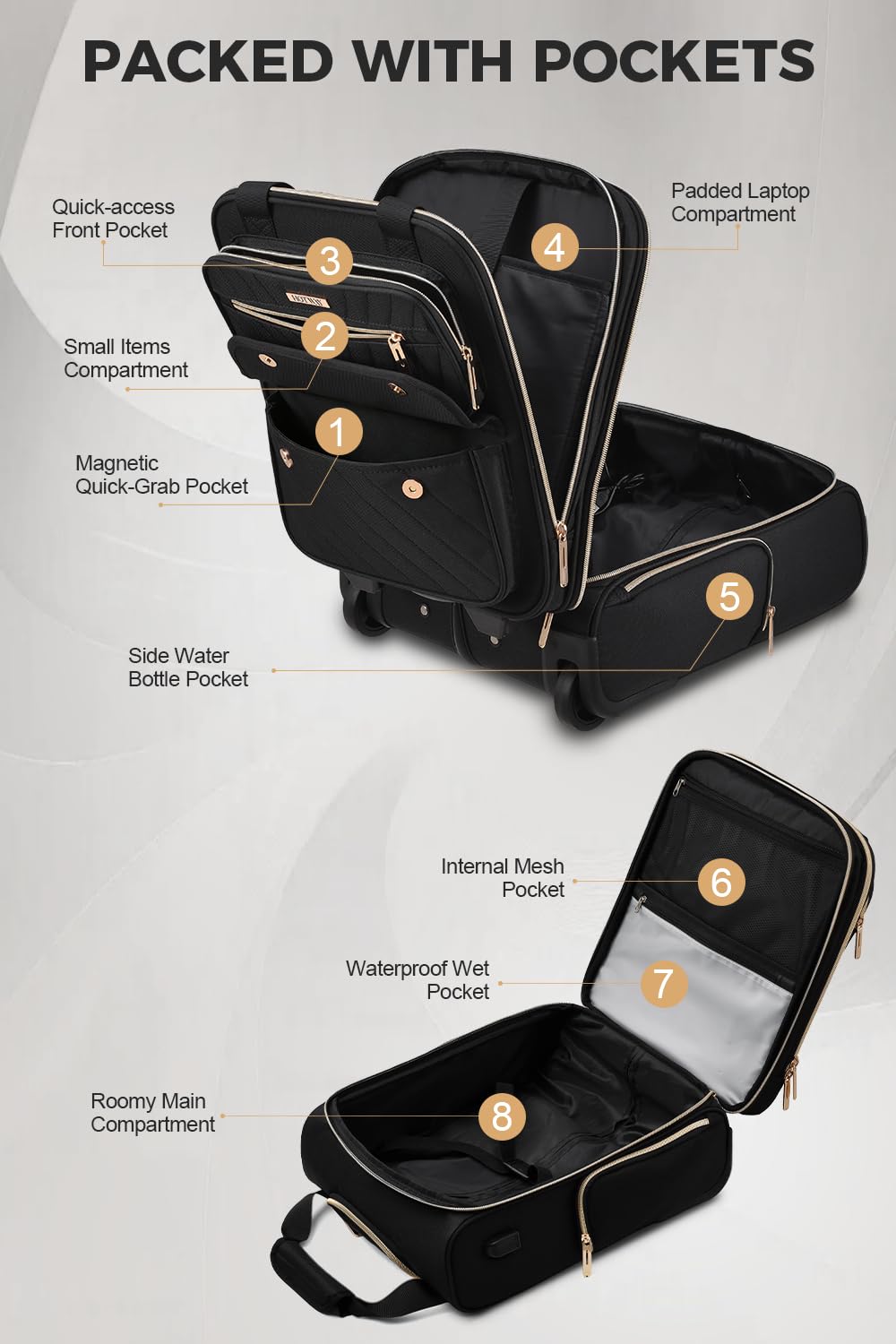 16” Softside Underseat Carry On Luggage with Wheels E256