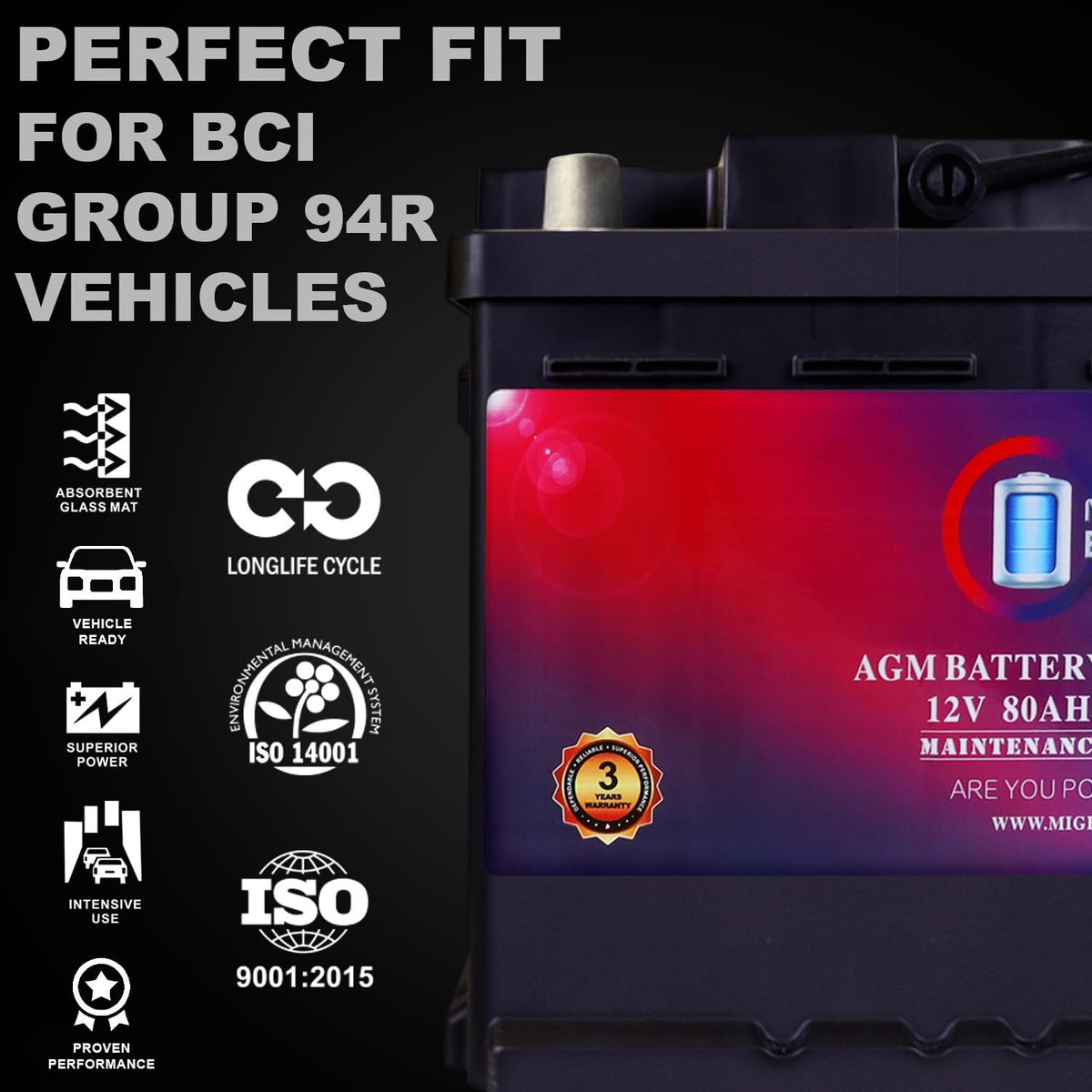 12V 80AH 850 CCA Replacement Battery H34098