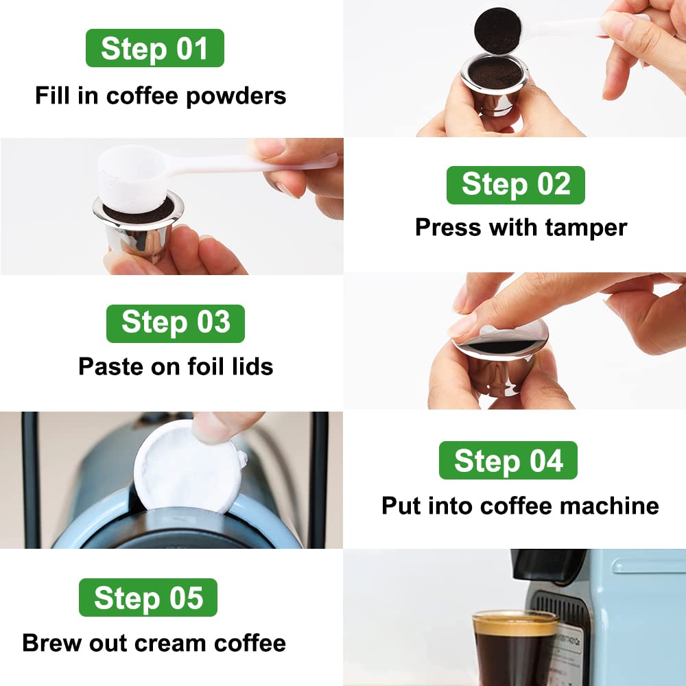 Reusable Stainless Steel Espresso Capsules 6 Cups 200 Lids X68093