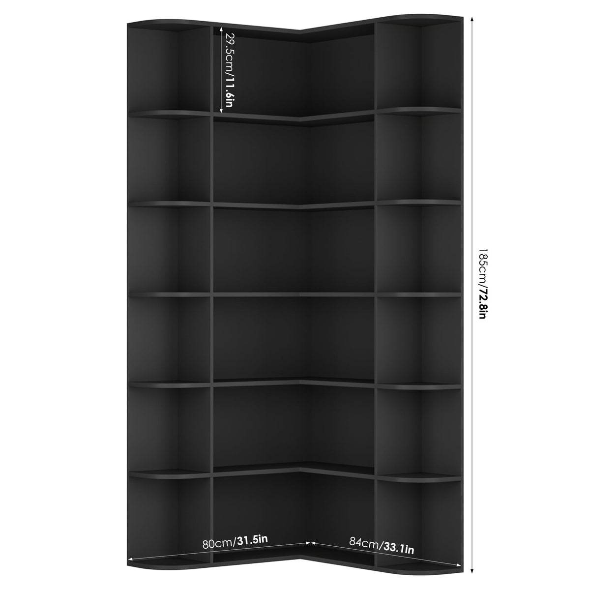 72" Tall 6-Tier Black Corner Bookshelf O3075