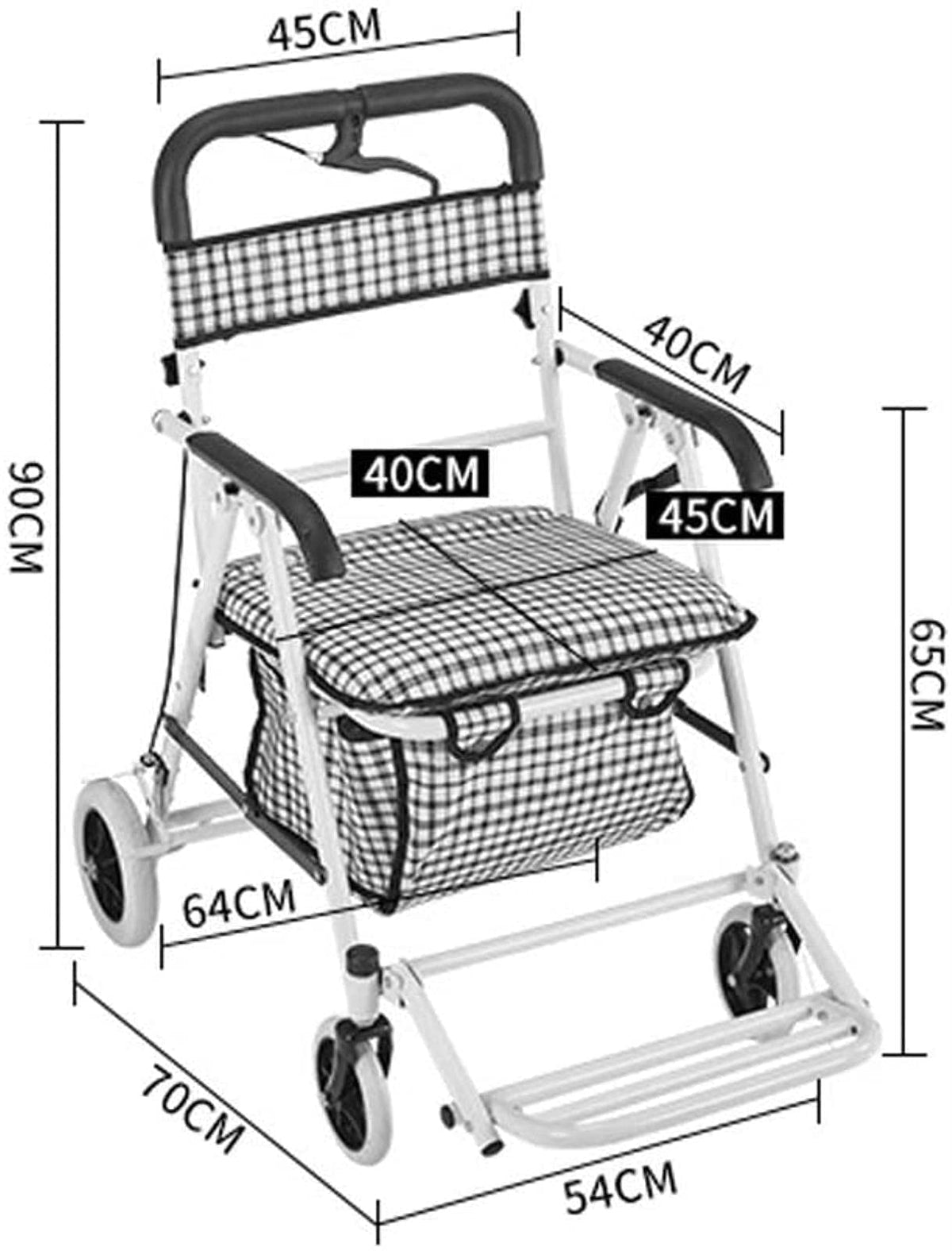 Rollator Walker Shopping Trolley with Seat Pedal Side Brake Red O11316