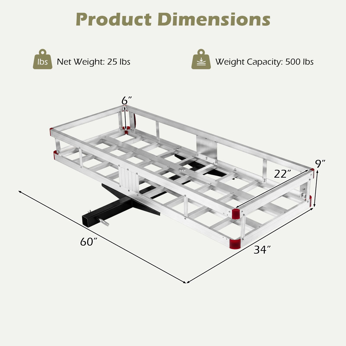 Aluminum Hitch Mount Cargo Carrier with 500LBS Capacity V11044