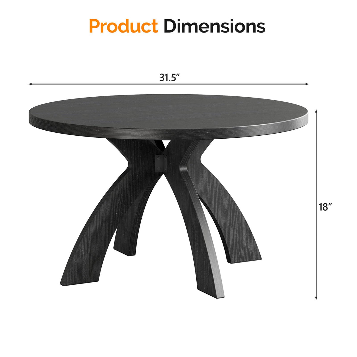 31.5" Round Wood Coffee Table with Cross Legs, Black B616257