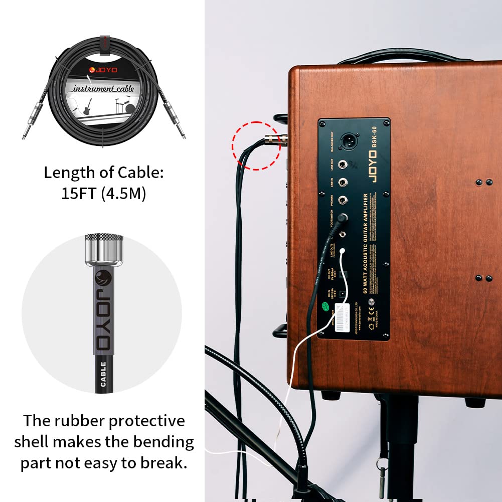 Bluetooth Combo Guitar Amplifier and 15 feet 1/4 Inch Black Instrument Cable A830