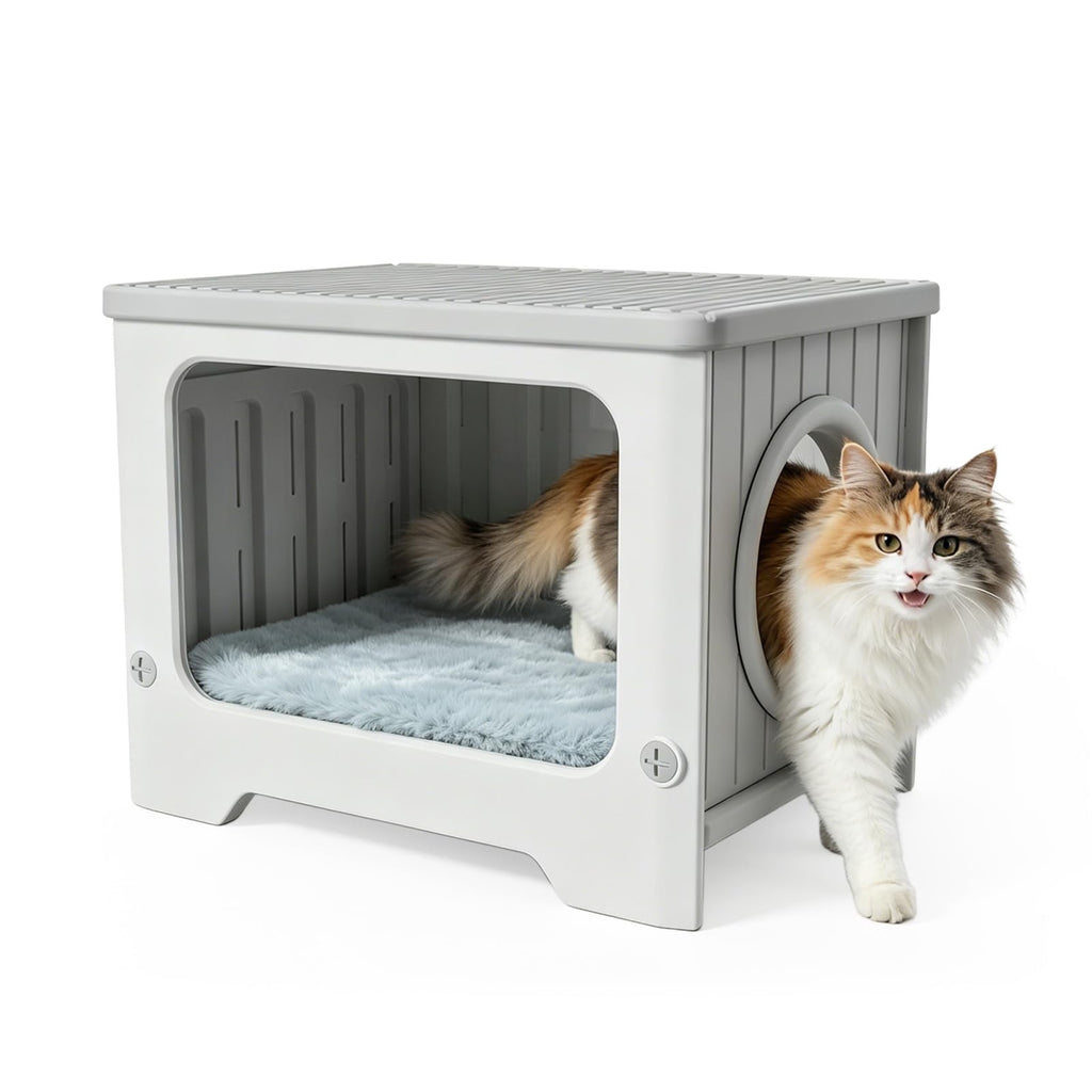 Weatherproof Stackable Outdoor Cat House with Clear Window O215777
