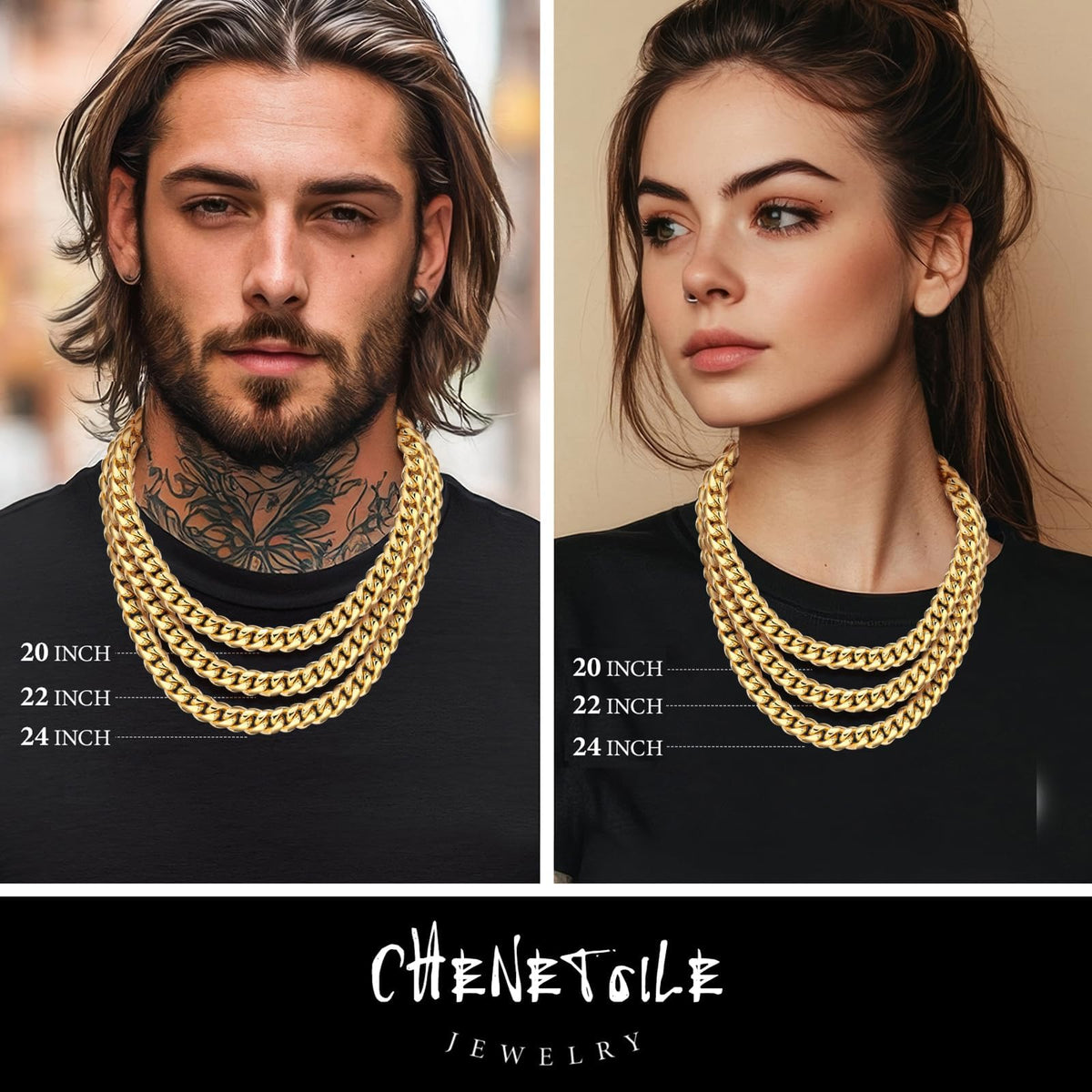 Gold Cuban Link Chain 316L Stainless Steel Necklace 20/22/24 Inches R866942