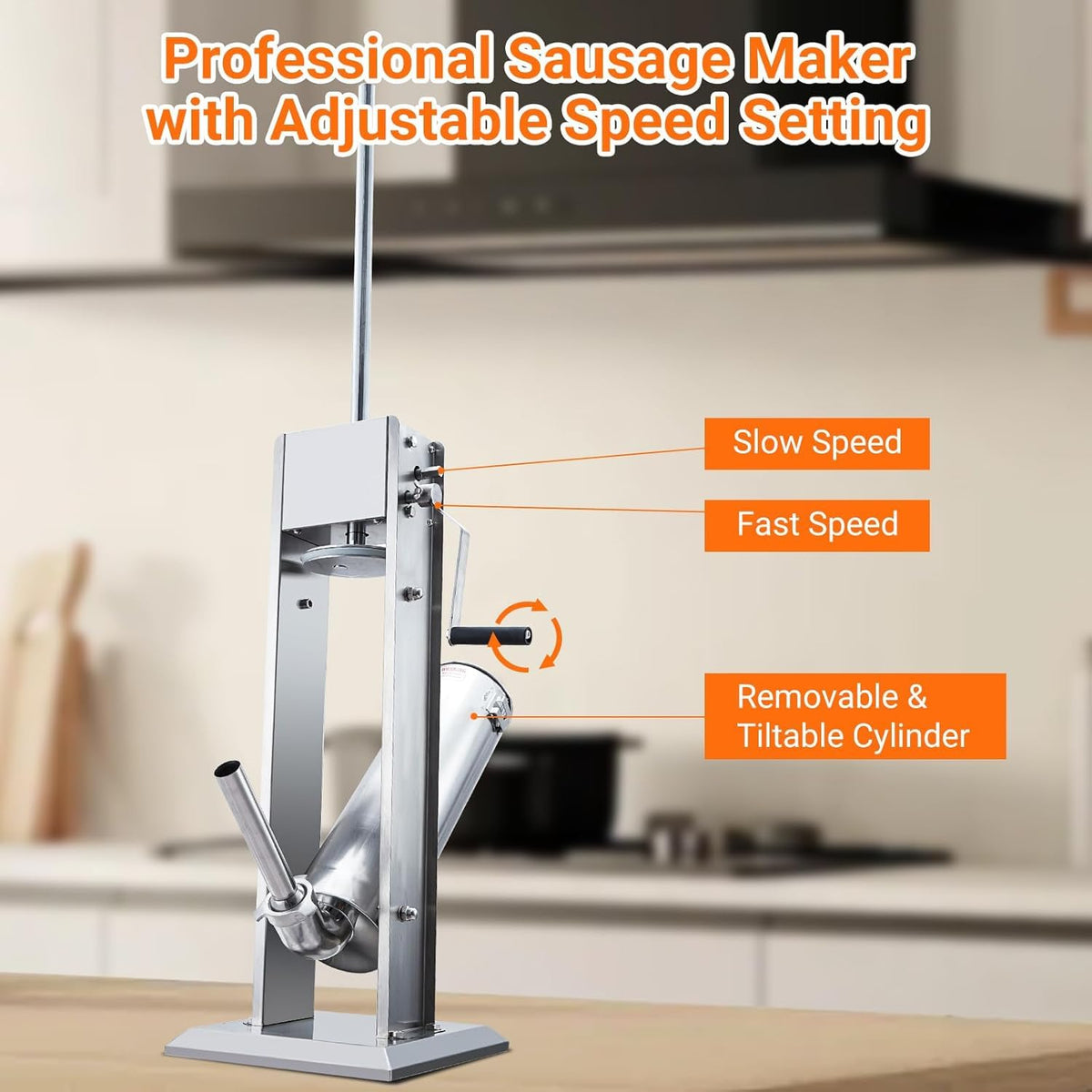 Two Speed Stainless Steel Vertical 15LBS Sausage Stuffer with 5 Stuffing Tubes B947