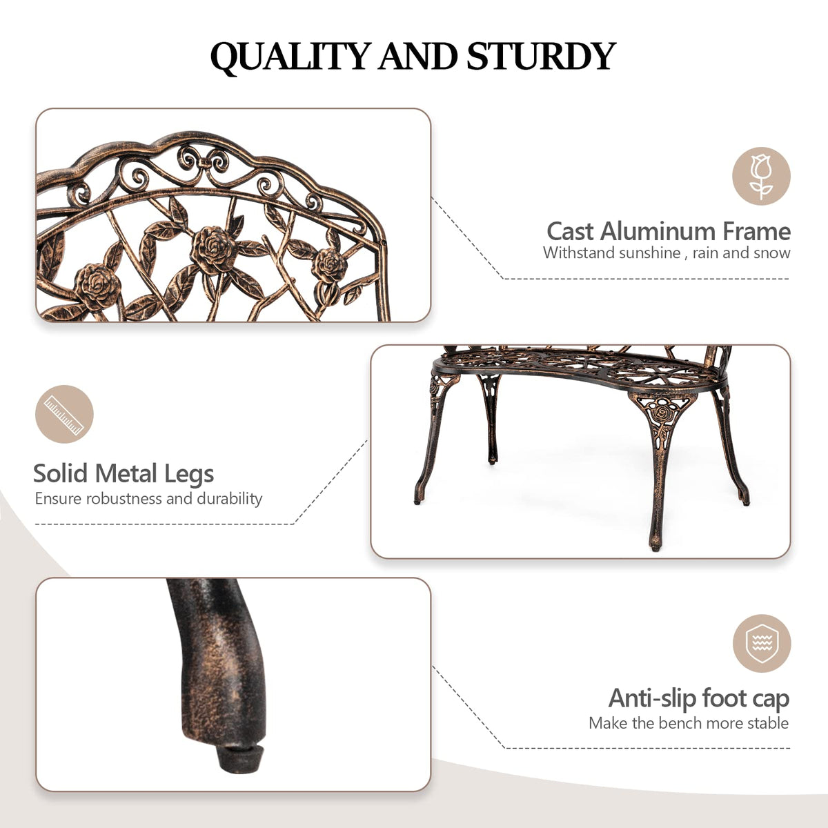 2 Seater Cast Iron Cast Aluminium Garden Bench B979394