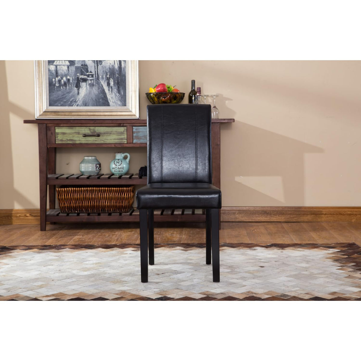 Black Faux Leather Parson Chair Set of 2 M3540