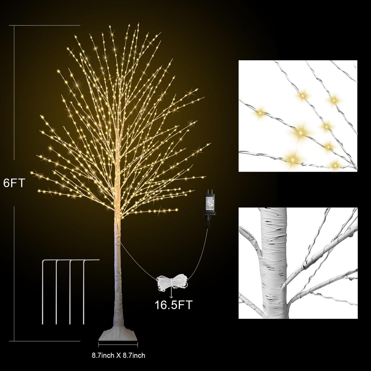 6FT Lighted Birch Tree with 880 LED Lights F9576