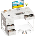 White Computer Desk with 6 Drawers D111