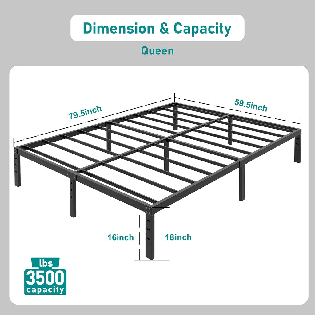 18 Inch Queen Metal Platform Bed Frame Heavy Duty Black C695