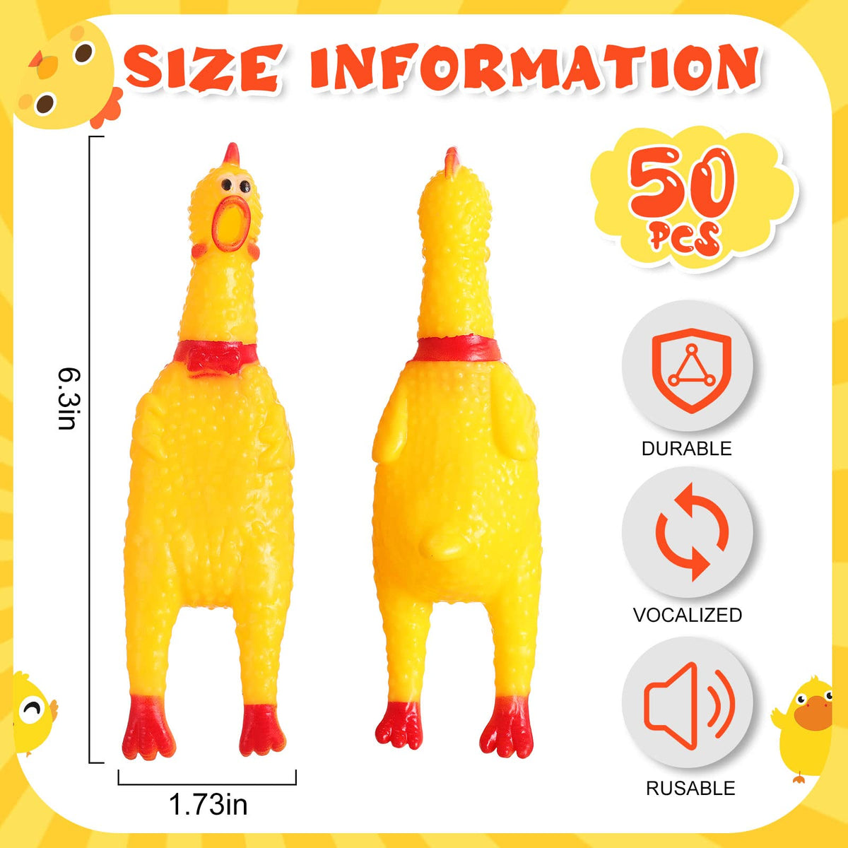 50 Pcs Yellow Rubber Chickens X610