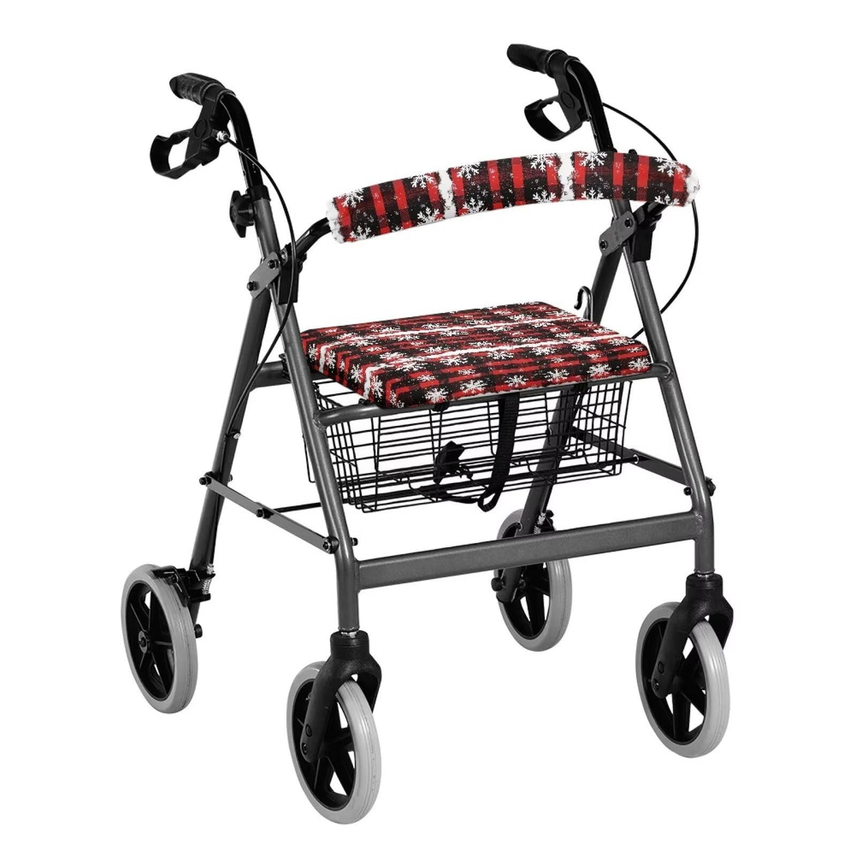 Snowflake Red Plaid Rollator Walker Seat and Backrest Cover Set J969