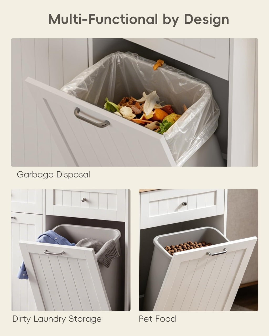 2 x 10 Gallon White Tilt Out Trash Cabinet with 2 Storage Drawer E6010