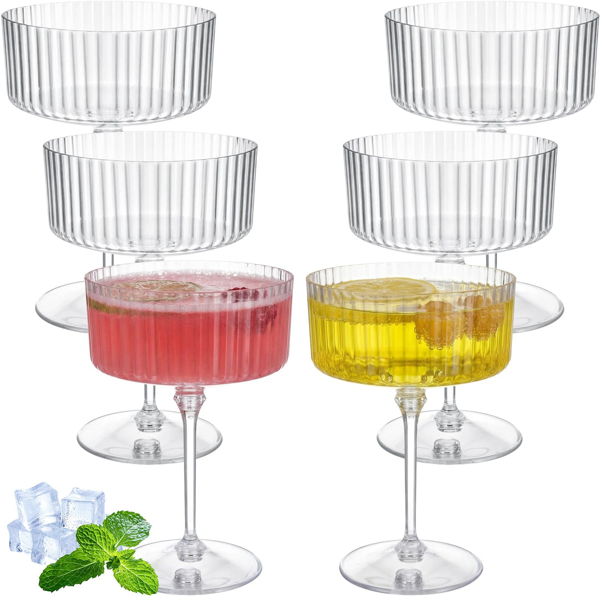 6 Pcs 10 oz Clear Plastic Martini Glasses P734774