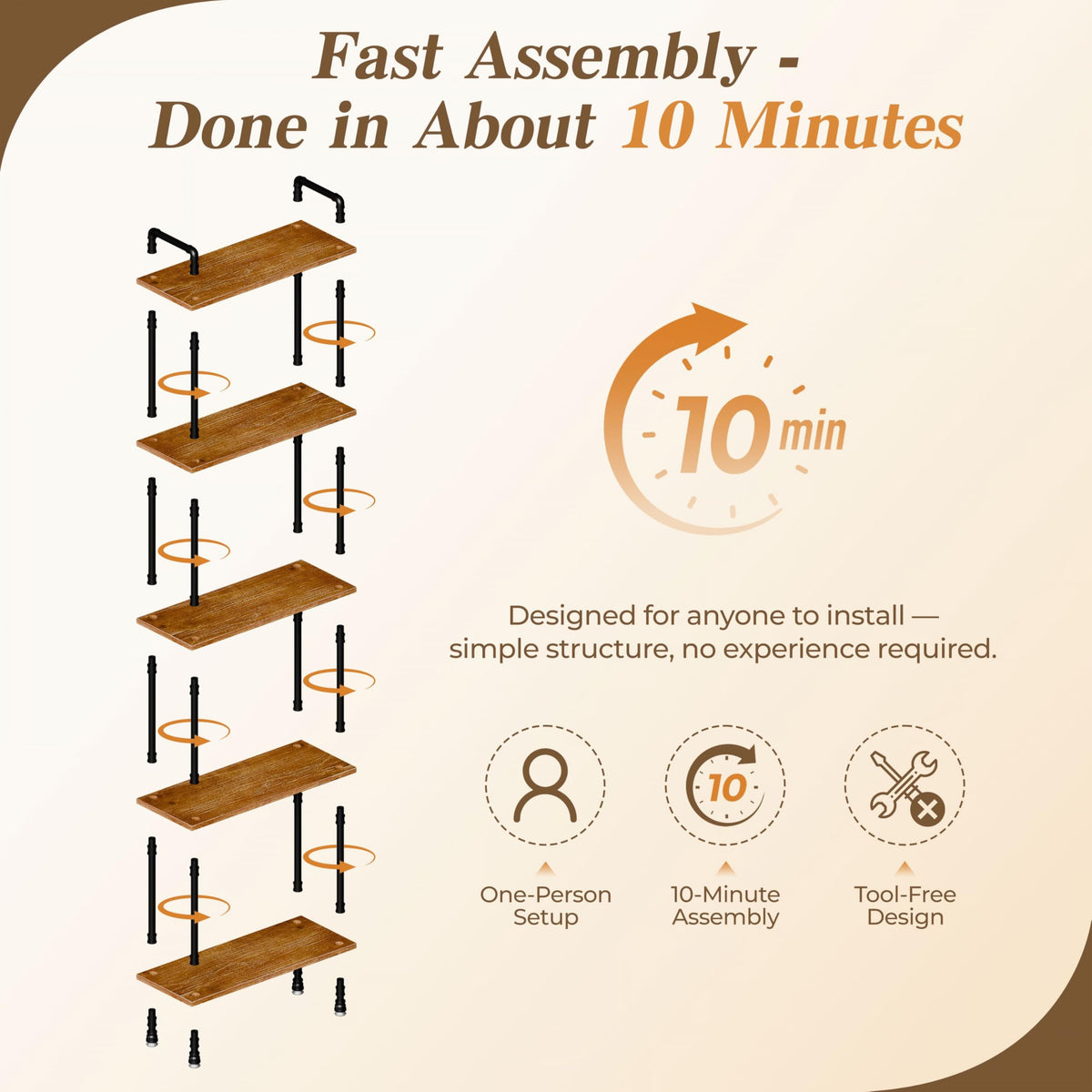 5 Tier Rustic Brown Bookshelf A126346
