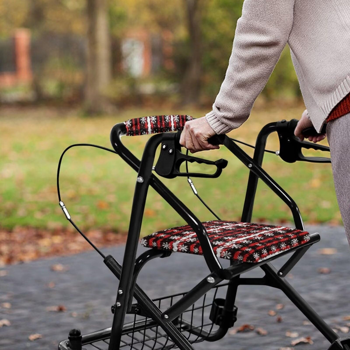 Snowflake Red Plaid Rollator Walker Seat and Backrest Cover Set J969